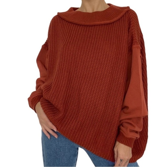 NWT Easel Cotton Blend Super Oversized Long Sleeve Cropped Knit Sweater Size S - Picture 1 of 7